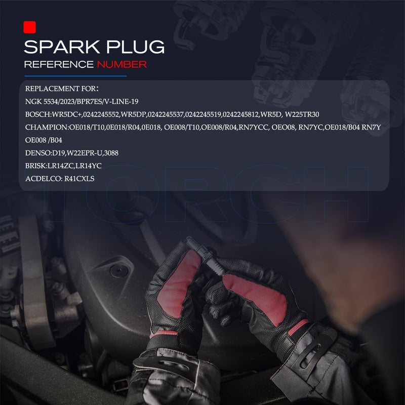 TORCH 2PK F7RTC Spark Plug Replace for NGK 5534/BPR7ES V-line-19, for Bosch 7992/WR5DC 4038/WR5DP, for Champion 332/RN7YC 415/RN9YC 818/RN2C,for Denso W22EPR-U/3088, for ACDelco R41CXLS, OEM - Image 2